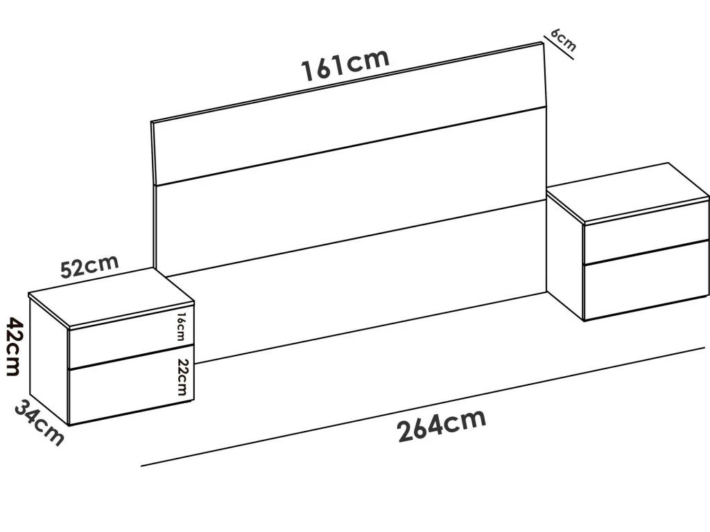 Tête De Lit Dcelja, Tête De Lit Pour Chambre Double, Tête De Lit Double Avec 2 Tables De Chevet, 161x4h100 Cm, Blanc Et Chêne 5 Tête De Lit Dcelja, Tête De Lit Pour Chambre Double, Tête De Lit Double Avec 2 Tables De Chevet, 161x4h100 Cm, Blanc Et Chêne – Image 3