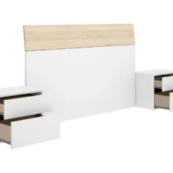 Tête De Lit Dcelja, Tête De Lit Pour Chambre Double, Tête De Lit Double Avec 2 Tables De Chevet, 161x4h100 Cm, Blanc Et Chêne 11 Tête De Lit Dcelja, Tête De Lit Pour Chambre Double, Tête De Lit Double Avec 2 Tables De Chevet, 161x4h100 Cm, Blanc Et Chêne -Sominova Soldes Boutique tete de lit et pont de lit 22872591