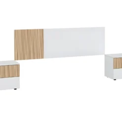Ensemble De Tête De Lit + 2 Tables De Chevet Coloris Blanc Artic, Naturel