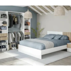 Ensemble De Tête De Lit + 2 Tables De Chevet Coloris Blanc Artic, Naturel -Sominova Soldes Boutique tete de lit et pont de lit 22896571