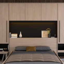 Pont De Lit Avec Rangements - Avec LEDs - L265 Cm - Coloris : Naturel Et Noir - VELONA -Sominova Soldes Boutique tete de lit et pont de lit 4653757