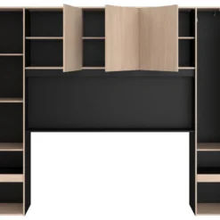 Pont De Lit Avec Rangements - Avec LEDs - L265 Cm - Coloris : Naturel Et Noir - VELONA -Sominova Soldes Boutique tete de lit et pont de lit 4653793