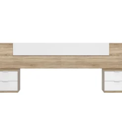 Tête De Lit En Mélamine Avec 2 Chevets Coloris Chêne Canadian Blanc Artik - Hauteur 95 X Longueur 247 Cm X Profondeur 38 Cm