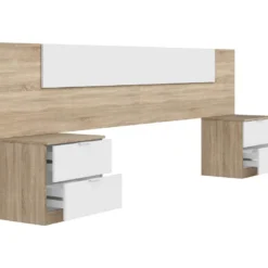 Tête De Lit En Mélamine Avec 2 Chevets Coloris Chêne Canadian Blanc Artik - Hauteur 95 X Longueur 247 Cm X Profondeur 38 Cm -Sominova Soldes Boutique tete de lit et pont de lit 9406107
