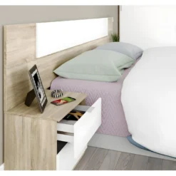 Tête De Lit En Mélamine Avec 2 Chevets Coloris Chêne Canadian Blanc Artik - Hauteur 95 X Longueur 247 Cm X Profondeur 38 Cm -Sominova Soldes Boutique tete de lit et pont de lit 9406109