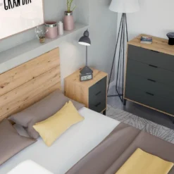 Tête De Lit En Mélamine Avec 2 Chevets Coloris Chêne Gris Anthracite - Hauteur 101 X Longueur 240 Cm X Profondeur 33 Cm -Sominova Soldes Boutique tete de lit et pont de lit 9407063