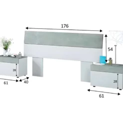 Tête De Lit Avec 2 Tables De Chevet Coloris Blanc Artic / Béton - 97 X 276 X 40 Cm