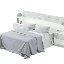 Tête De Lit + 2 Tables De Chevet Avec 2 Tiroirs Coloris Blanc Artic/vintage - Longueur 247 X Hauteur 100 X Profondeur 34 Cm