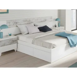 Tête De Lit + 2 Tables De Chevet Avec 2 Tiroirs Coloris Blanc Artic/vintage - Longueur 247 X Hauteur 100 X Profondeur 34 Cm -Sominova Soldes Boutique tete de lit et pont de lit 9864245
