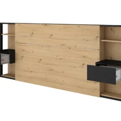 Tête De Lit Avec Chevets MISTA - 160 Cm - Chêne Et Noir -Sominova Soldes Boutique tete de lit 434591