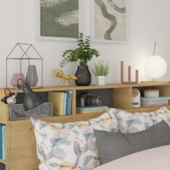 Tête De Lit Avec Rangements NASTIA - 160 Cm - Chêne Et Anthracite -Sominova Soldes Boutique tete de lit 438277