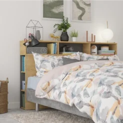 Tête De Lit Avec Rangements NASTIA - 160 Cm - Chêne Et Anthracite